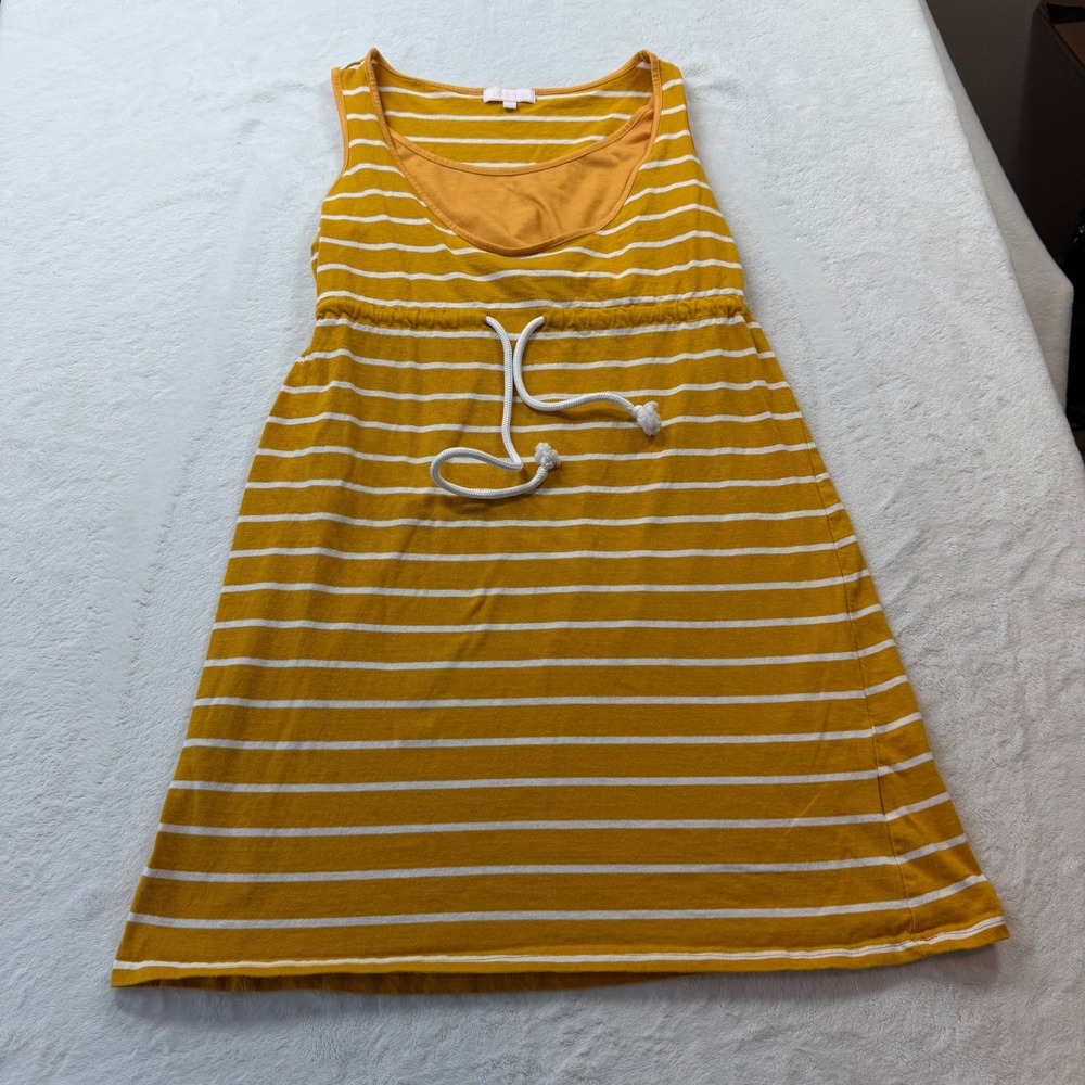 Bhome Striped Tank Dress Womens Small Yellow Excellent Cotton Rope Drawstring